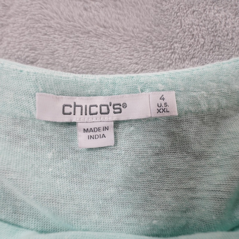 Chicos Linen Embroidered Tunic Top Womens XXL  (4) Green Beachy Coastal Stretch - Picture 4 of 11